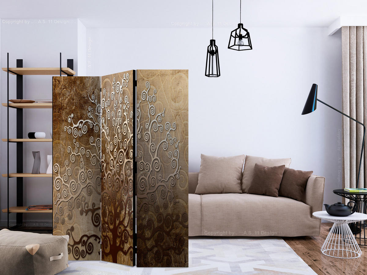 PARAVENT Akustik 3-tlg 135x172 cm Klimts Goldener Baum - Braun, Holz/Textil (135/172/3cm) - Muralo