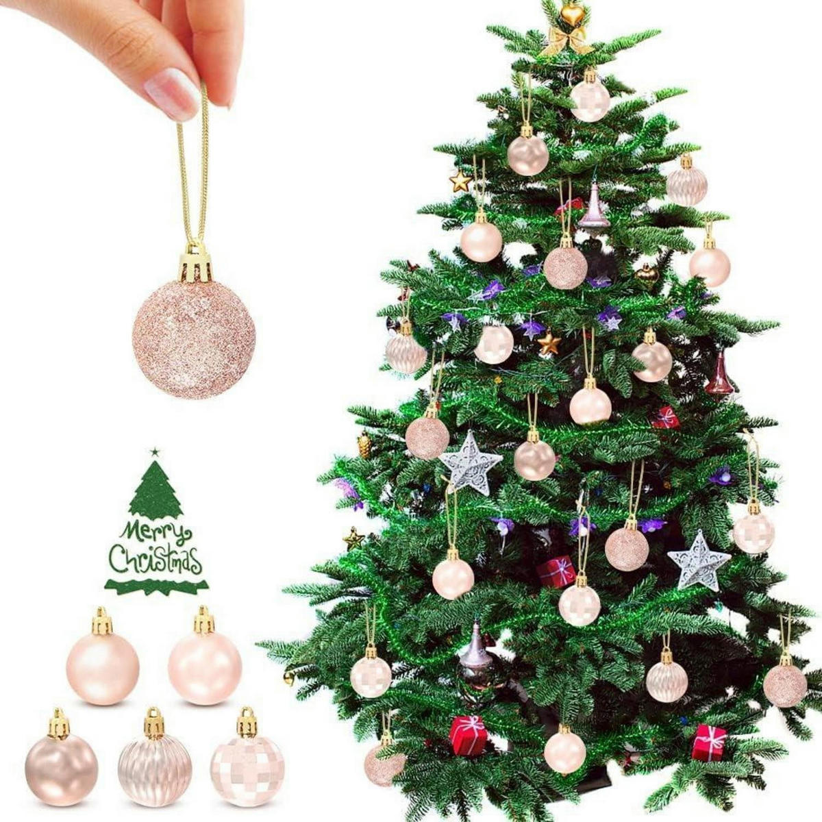 WEIHNACHTSKUGELN 36-teiliges Set Kunststoff 4 cm Roségold - Pink, Kunststoff (4/4/4cm)