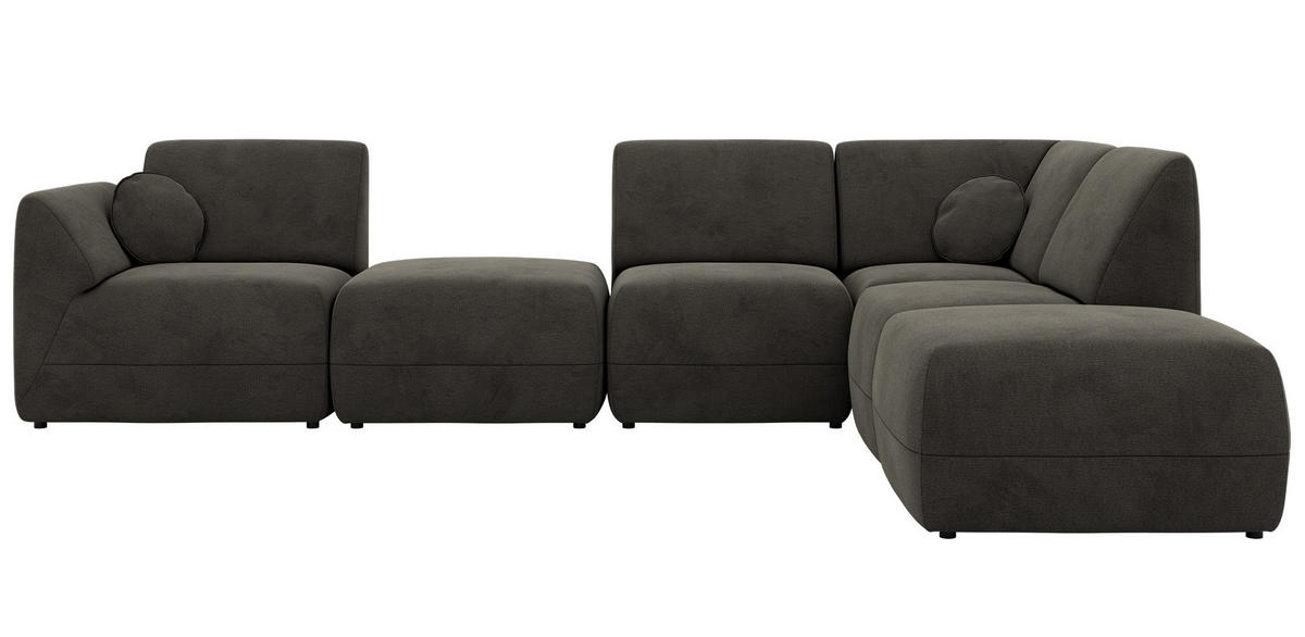 ROHOVÁ SEDAČKA NOARA 6M L Tmavě šedá Samet - Pravá - černá/tmavě šedá, textil/plast (355/244cm) - MKS