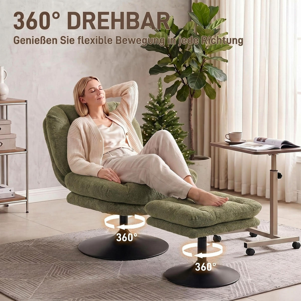 LOUNGESESSEL-MIT-HOCKER 2er Set Polyester Grün - Schwarz/Grün, Textil/Metall (72/90/92cm) - HOMCOM