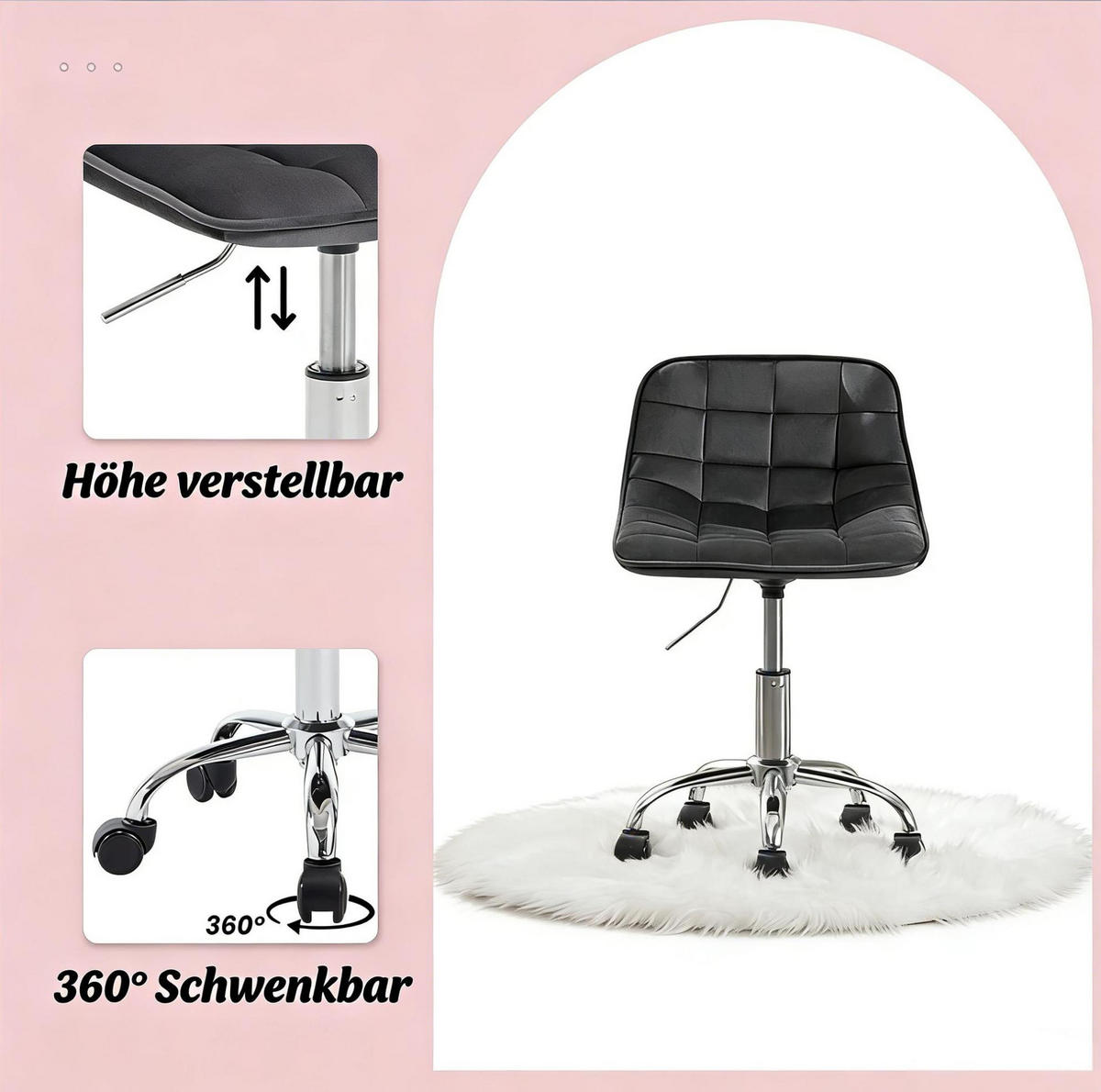 BÜROSTUHL höhenverstellbar Samt Dark Grey - Dunkelgrau, Metall (43/67.5/43cm) - Meubliv