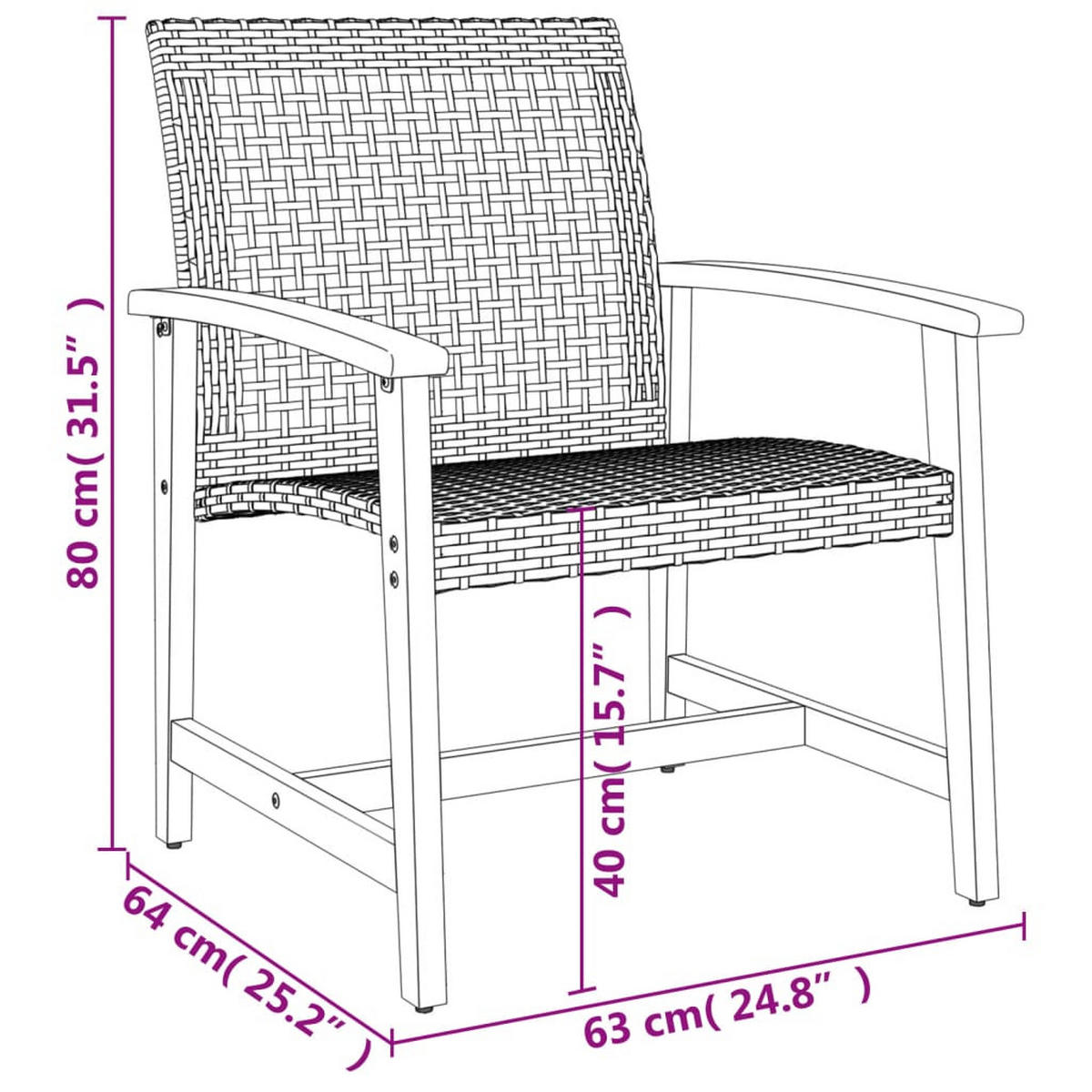 GARTENSTÜHLE 2er Set Schwarz Poly Rattan Und Akazienholz - Schwarz, Kunststoff (63/80/64cm) - vidaXL