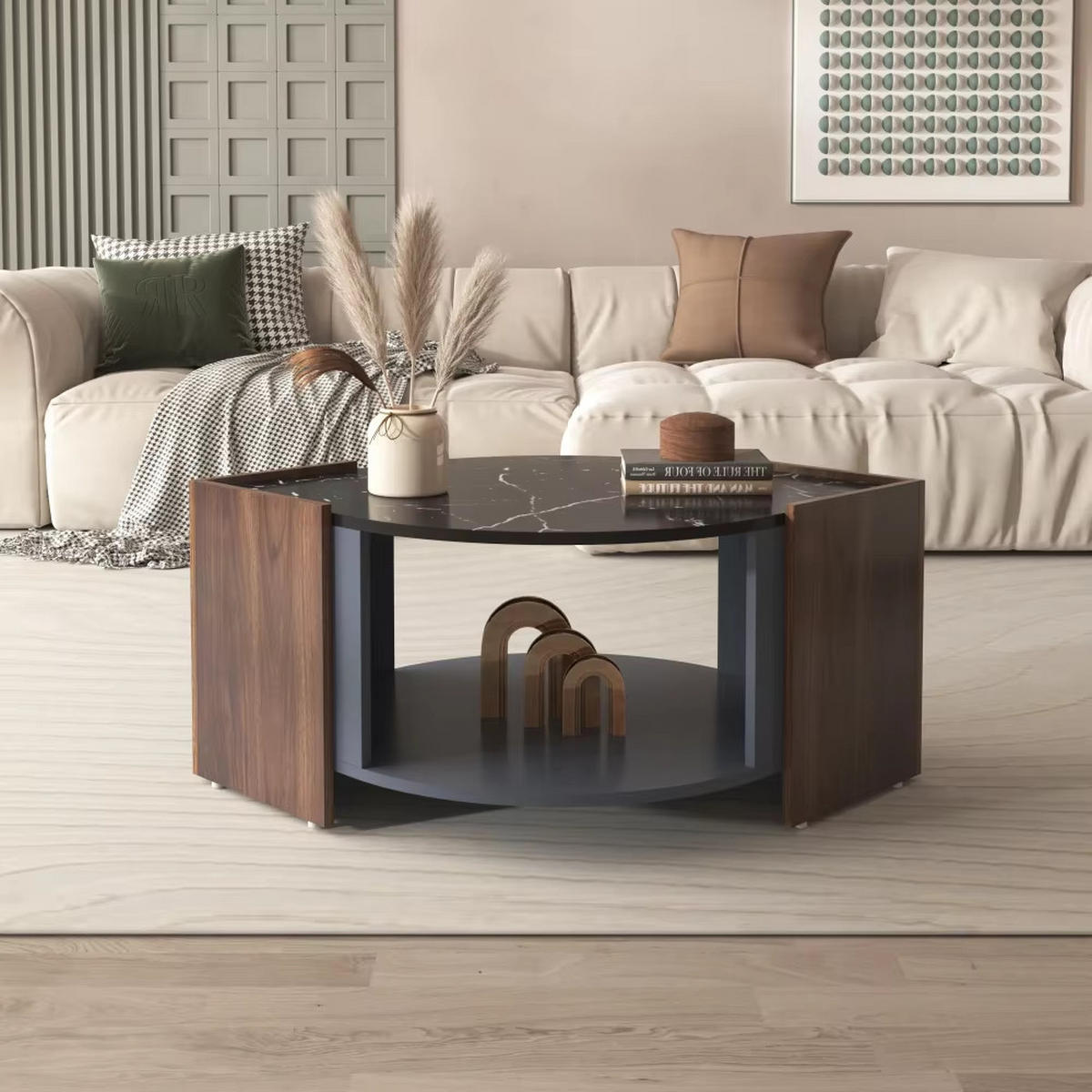 COUCHTISCH Marmor Holz Kontrast Design - Braun, Holz (63/96.5/40cm) - Bomclap