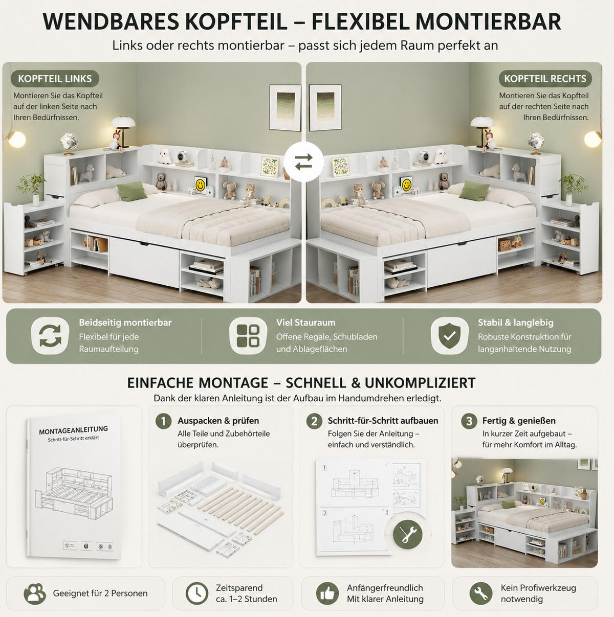 KINDERBETT 140/200 cm Weiß aus Sperrholz mit Stauraum und Lattenrost - Weiß, Holz (140/200cm) - OKMYHOME