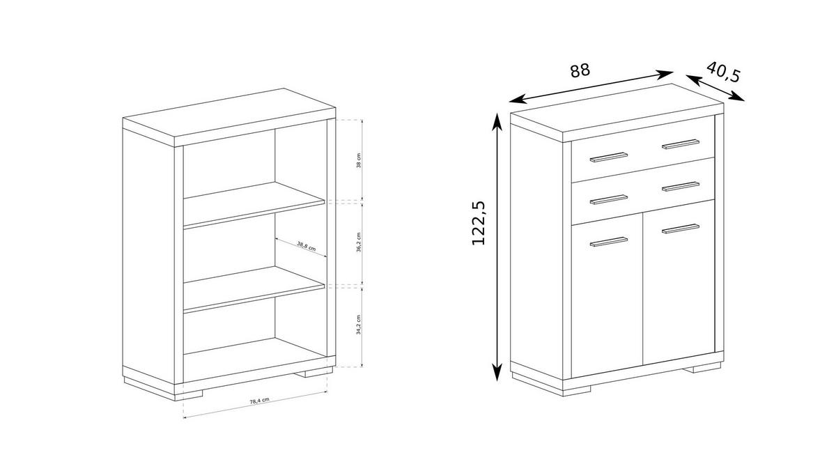 KOMMODE SALERNO 88/122,5/40,5cm mit 2 Schubladen 2 Türen Braun - Braun, Holzwerkstoff (88/122.5/40.5cm) - MASSENO