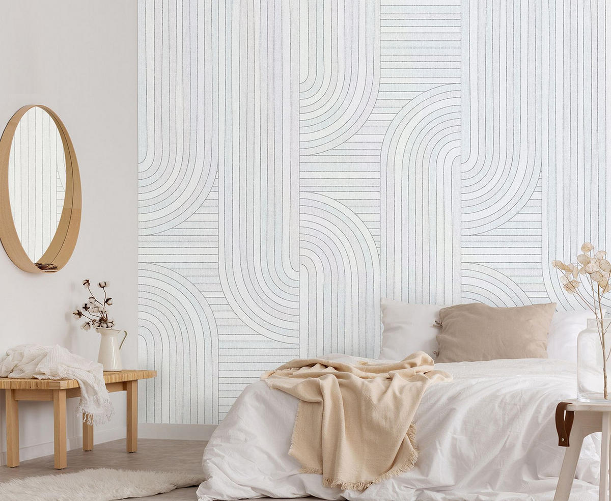 FOTOTAPETE grafische Linien 212 x 280 cm - Blau, Papier (212/280cm) - Sanders & Sanders