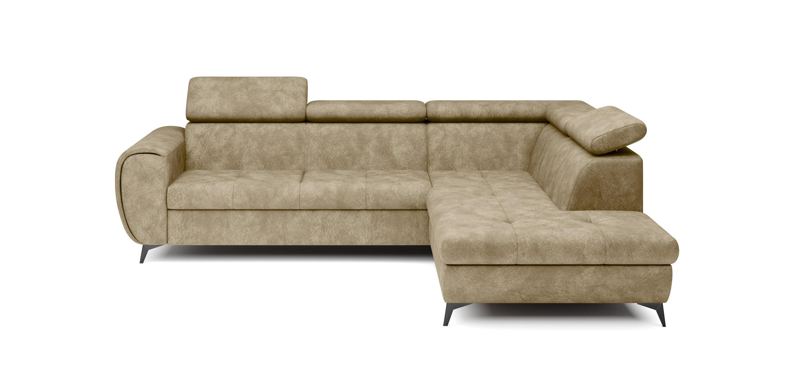 ECKSOFA MAGIA R-S Beige Plüsch-Stoff mit Schlaffunktion - Beige, Holz (260/217cm) - MASSENO