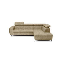ECKSOFA MAGIA R-S Beige Plüsch-Stoff mit Schlaffunktion - Beige, Holz (260/217cm) - MASSENO