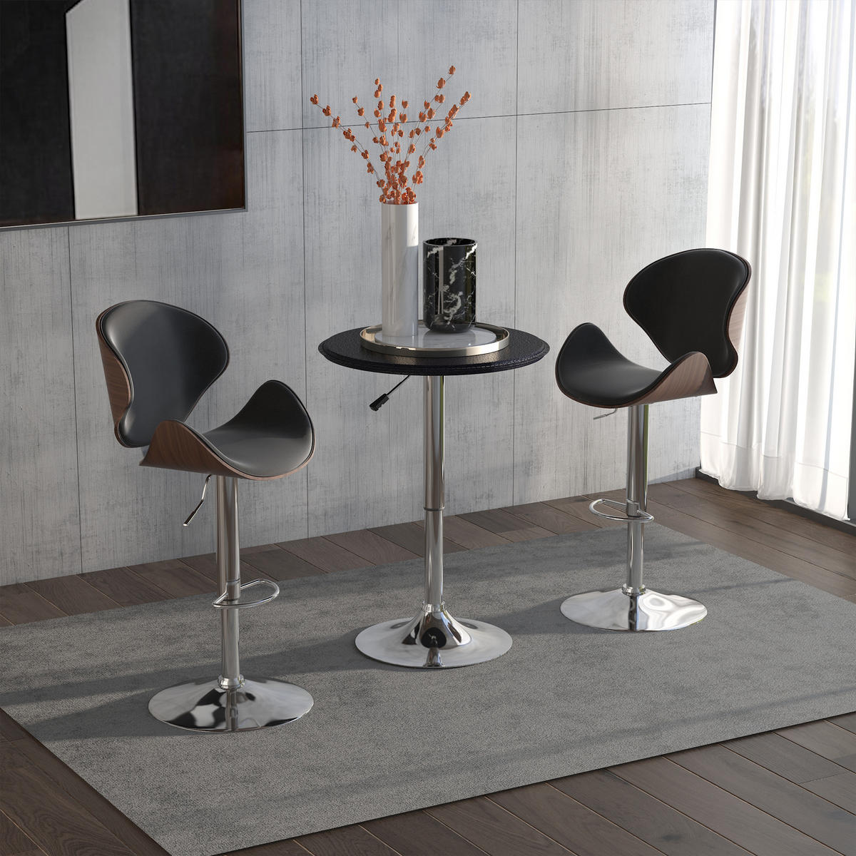 BARTISCH Esstisch Stehtisch Tresentisch für Wohnzimmer, Esszimmer, Schwarz - Schwarz, Metall (63/93/63cm) - HOMCOM