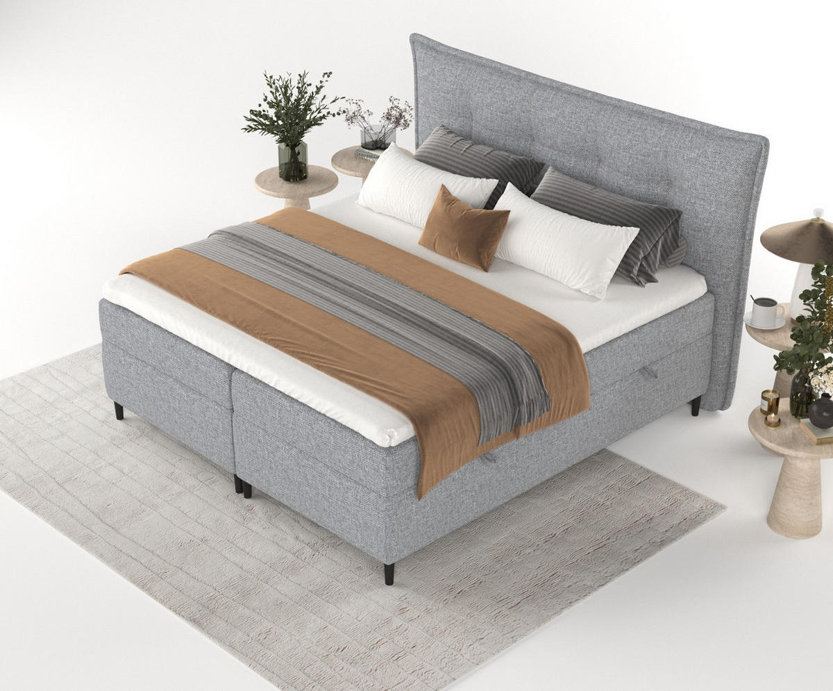 BOXBETT Las Palmas 200/200 cm Grau im Alta Stoff - Schwarz/Grau, Holz/Holzwerkstoff (200/200cm) - AltaBeds