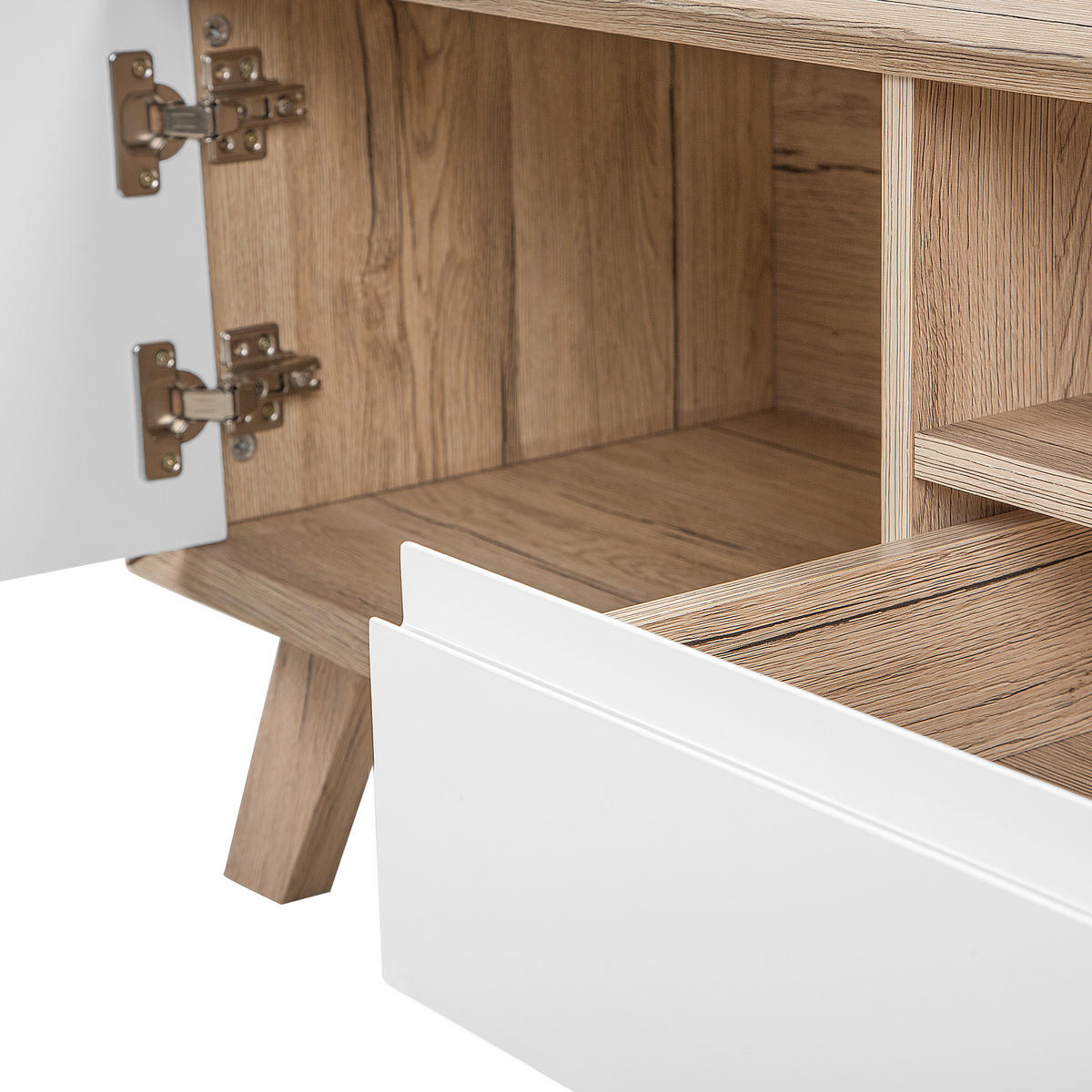 TV-MÖBEL Weiß, Hellbraun FORESTER 40/150/45 cm - Weiß, Holzwerkstoff (150/45/40cm) - Beliani
