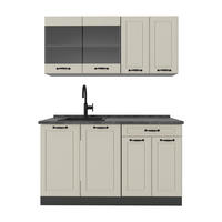 SINGLEKÜCHE R-Line, Sand Landhaus/Anthrazit, 140 cm Arbeitsplatte Anthrazit - Beige/Anthrazit, Holzwerkstoff (140/81.6/60cm) - Vicco