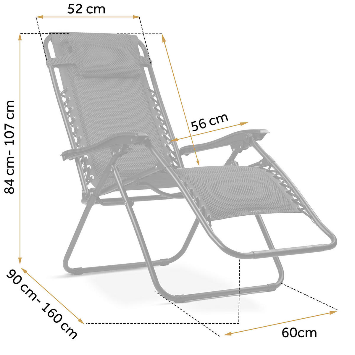 GARTEN-RELAXSESSEL Klappbarer mit Kissen, Schwarz - Schwarz, Metall (60/107/160cm)