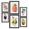 POSTER Set Mit 6 Saftige Früchte Plakate Von Obst Gemüse & Gesunden Lebensmitteln Im Aquarell Kunst Auf Reinweißen A3 & A4 Schwarzer Rahmen - Schwarz, Papier (29/3cm) - Nacnic