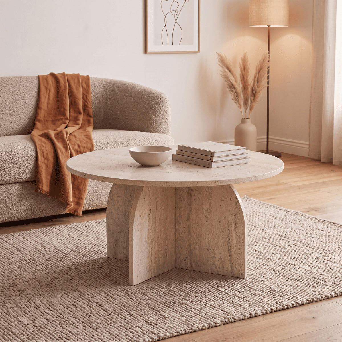 KONFERENČNÍ stolek s kulatou deskou, průměr 80 cm - CLOVER - béžová, kompozitní dřevo (80/80/40cm) - Calicosy