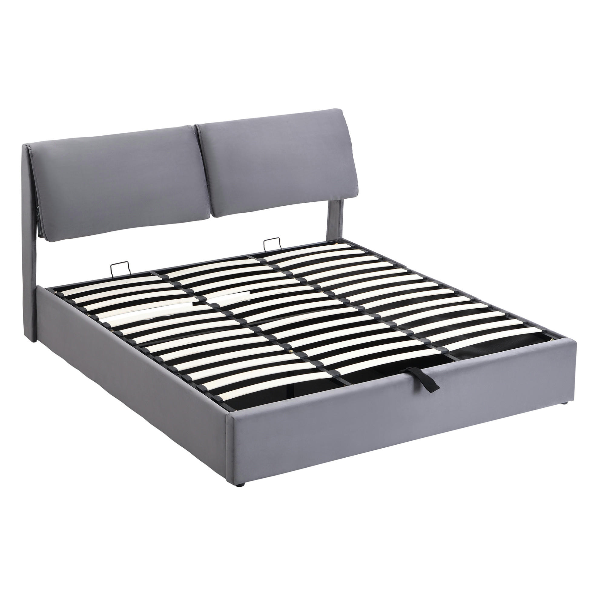 POLSTERBETT 160/200 cm Grau aus Samt mit Bettkasten - Grau, Textil (160/200cm) - OKMYHOME