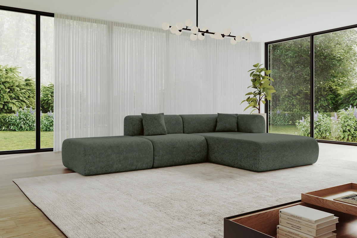 ECKSOFA Ottomane Rechts OVLY-L 289x176x71 Grün Chenille - Smaragdgrün/Schwarz, Holzwerkstoff/Kunststoff (289/176cm) - ALTDECOR