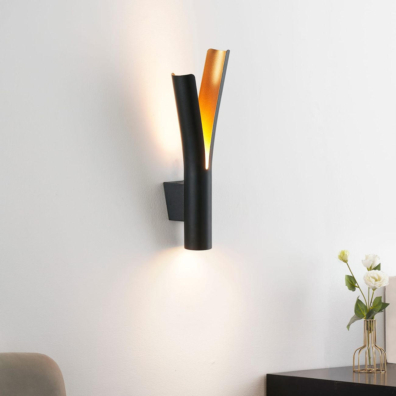 WANDLEUCHTE Nelia, Schwarz und gold, 42.5cm - Goldfarben, Metall (14.5/42.5/9cm) - KOSILUM