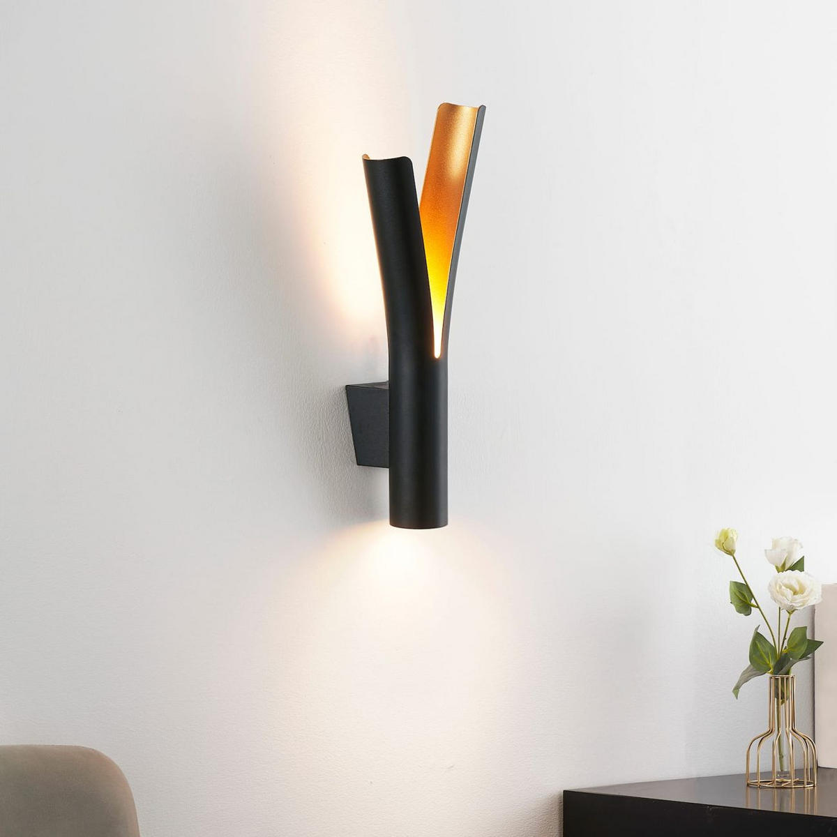 WANDLEUCHTE Nelia, Schwarz und gold, 42.5cm - Goldfarben, Metall (14.5/42.5/9cm) - KOSILUM