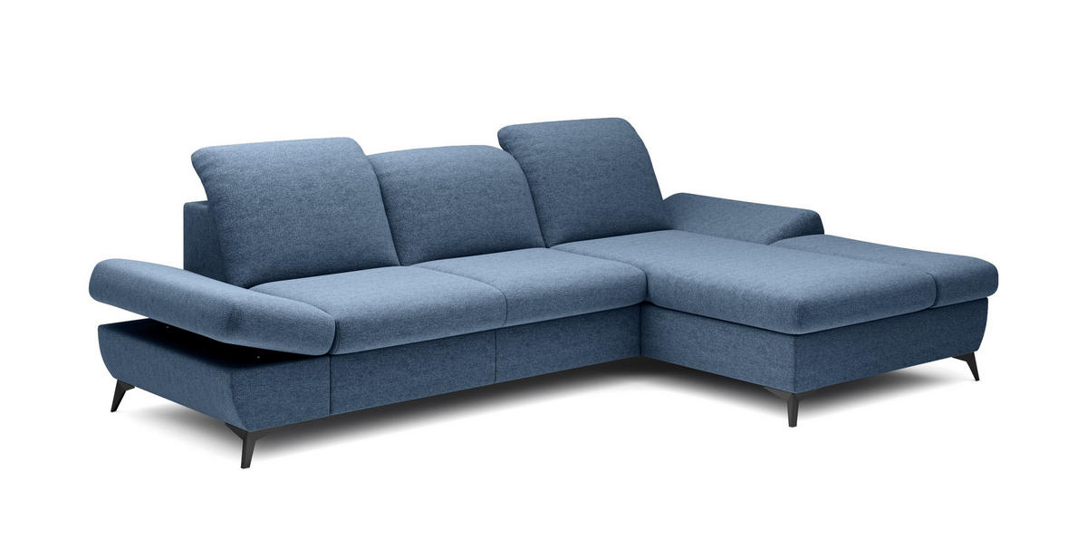 ECKSOFA FELICE R-S Blau Geflochtener Stoff mit Schlaffunktion - Blau, Holz (284/166cm) - MASSENO