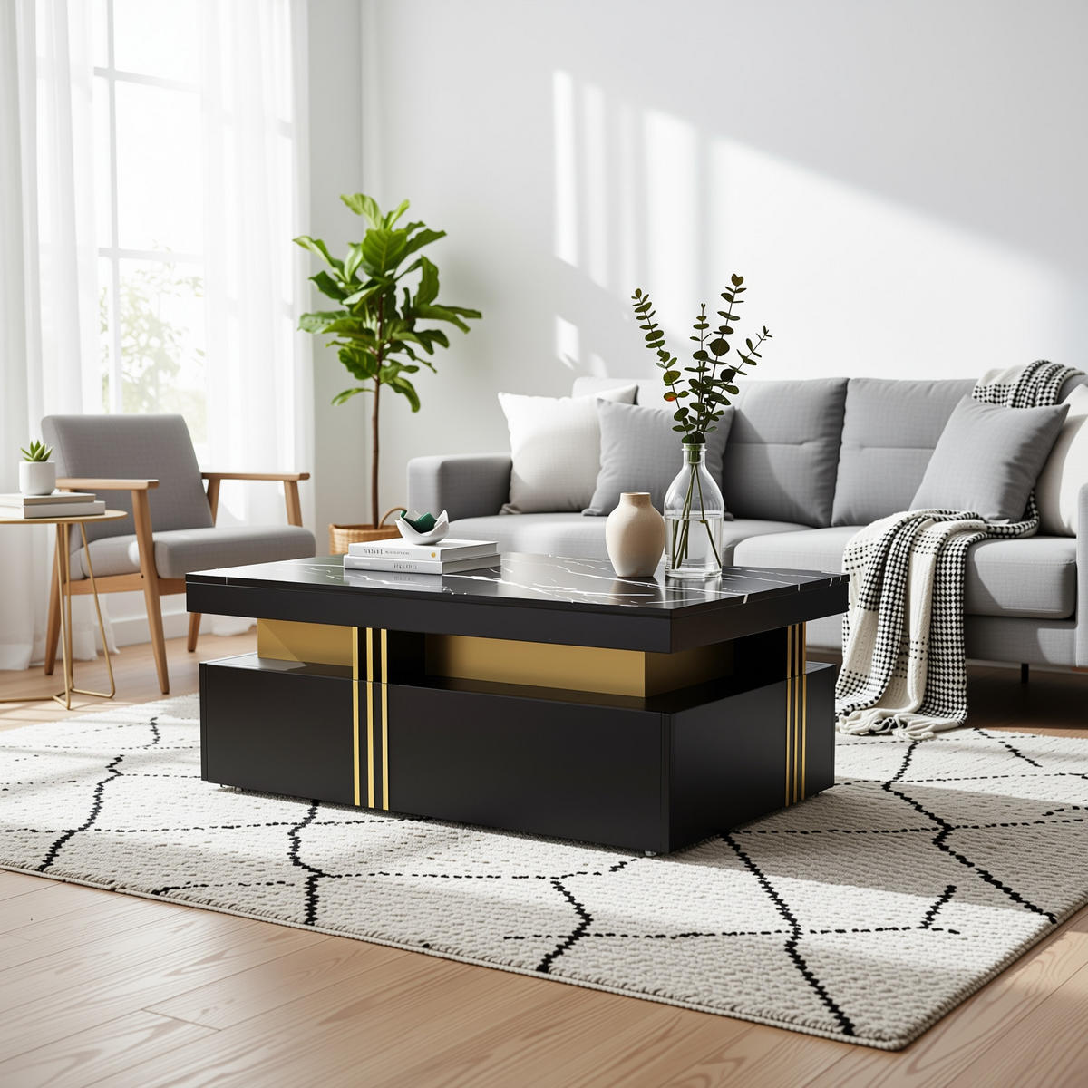 COUCHTISCH Golden 117/68/75CM - Goldfarben, Holzwerkstoff/Metall (117/68/75cm) - Urban Meuble