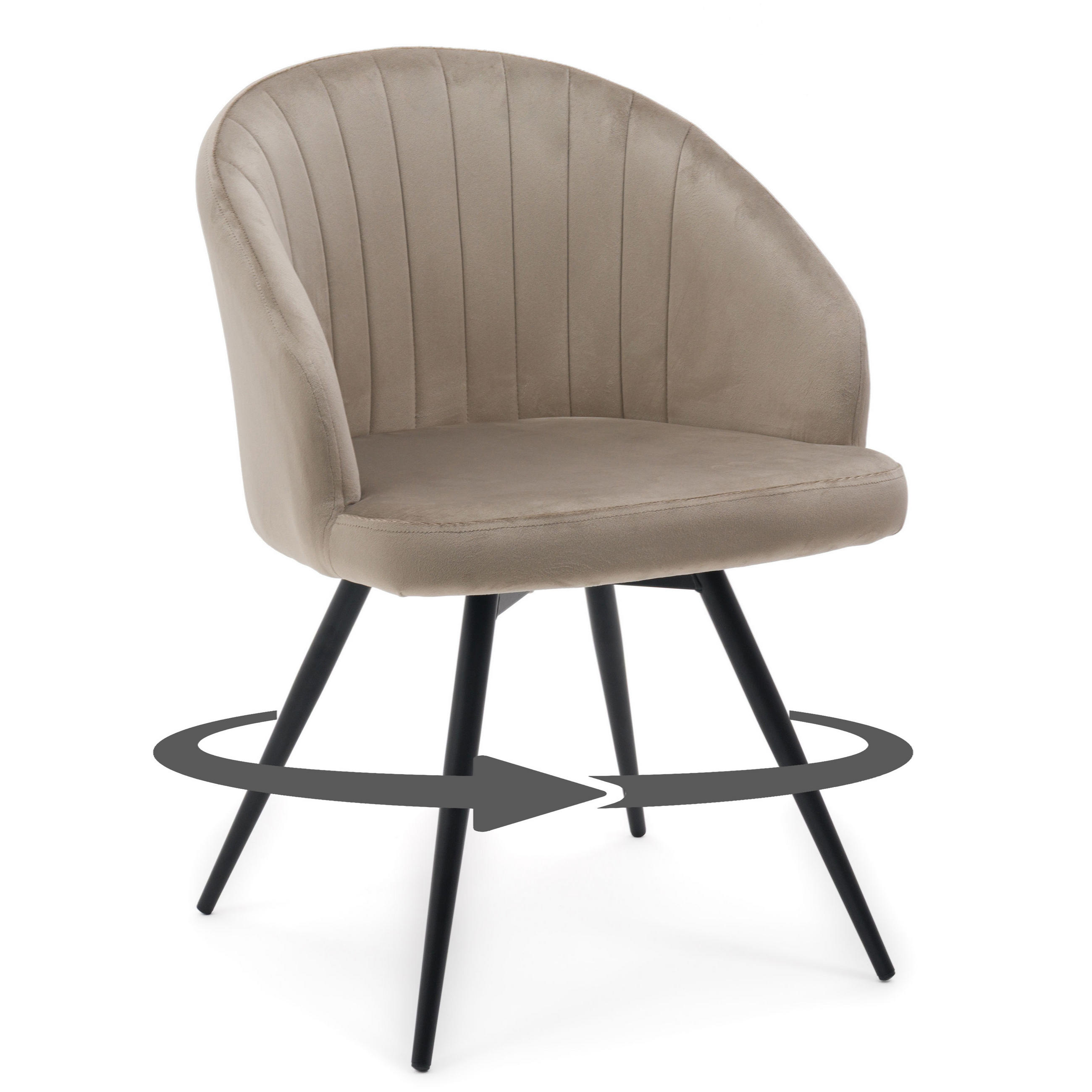 STUHL MODENA drehbar gepolsterter mit Steppung - dunkelbeige - Samt Velour - Schwarz/Braun, Textil/Metall (57/80/59cm) - NEW HOME