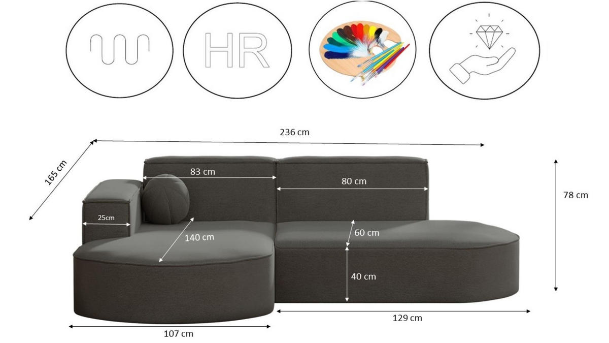 GARTENECKSOFA L-Form Designer Modena Studio Patio Grau Links - Grau, Holz/Textil (165/78/236cm) - Kaiser Möbel