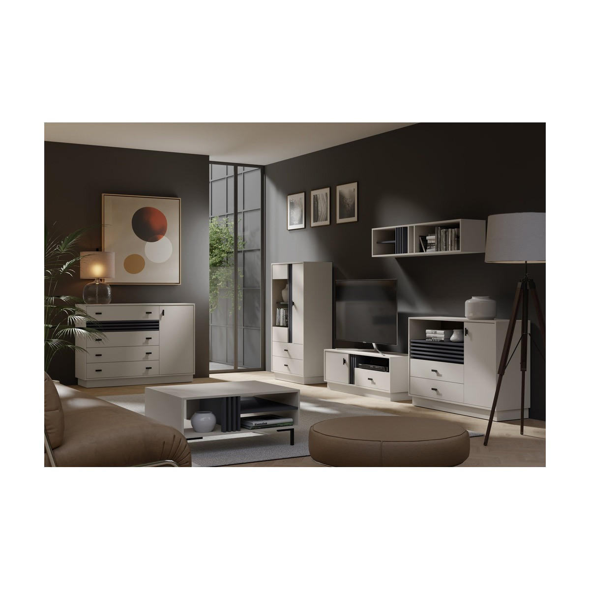 WOHNZIMMER Set – ALLMO System – Kaschmir - Kaschmir, Holzwerkstoff (80/145/40cm) - hi-markt