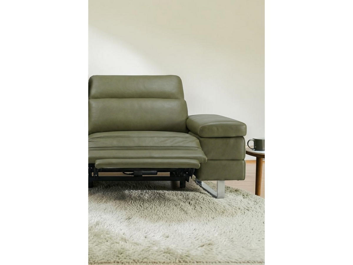 3-SITZER Sofa Virage Echtleder mit 1 x Relaxfunktion Olivgrün - Olivgrün, Leder/Metall (212/75/109cm)