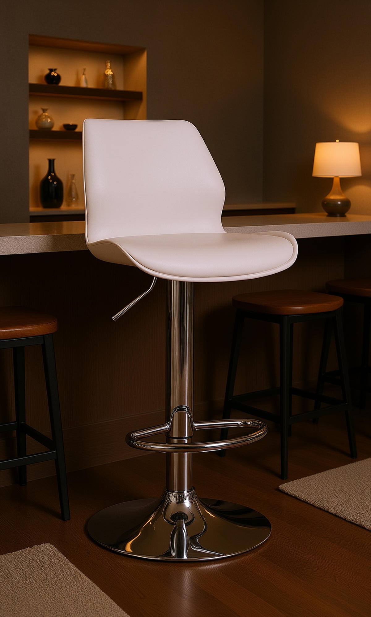 BARHOCKER Gilian Kunststoff weiß - Chromfarben/Weiß, Kunststoff/Metall (39/102/42cm) - TPFLiving