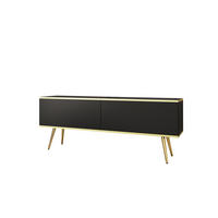 TV-LOWBOARD FORNO (Schwarz, Goldene Details, 2 Türen, goldene Metallfüße, 135 cm) - Gelb/Goldfarben, Holz/Holzwerkstoff (135/53/32cm) - Ravio