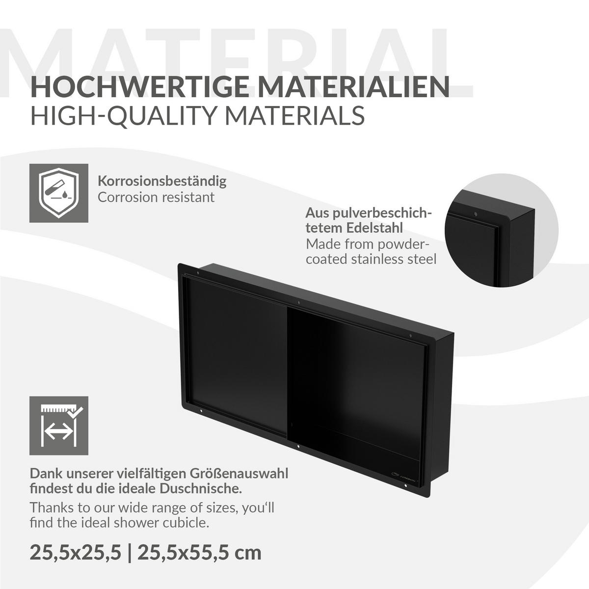 SPRCHOVÁ NIKA z nerezové oceli s obkladovými dvířky, černá, 25,5/55,5 cm - černá, kov (60/10/30cm) - LuxeBath