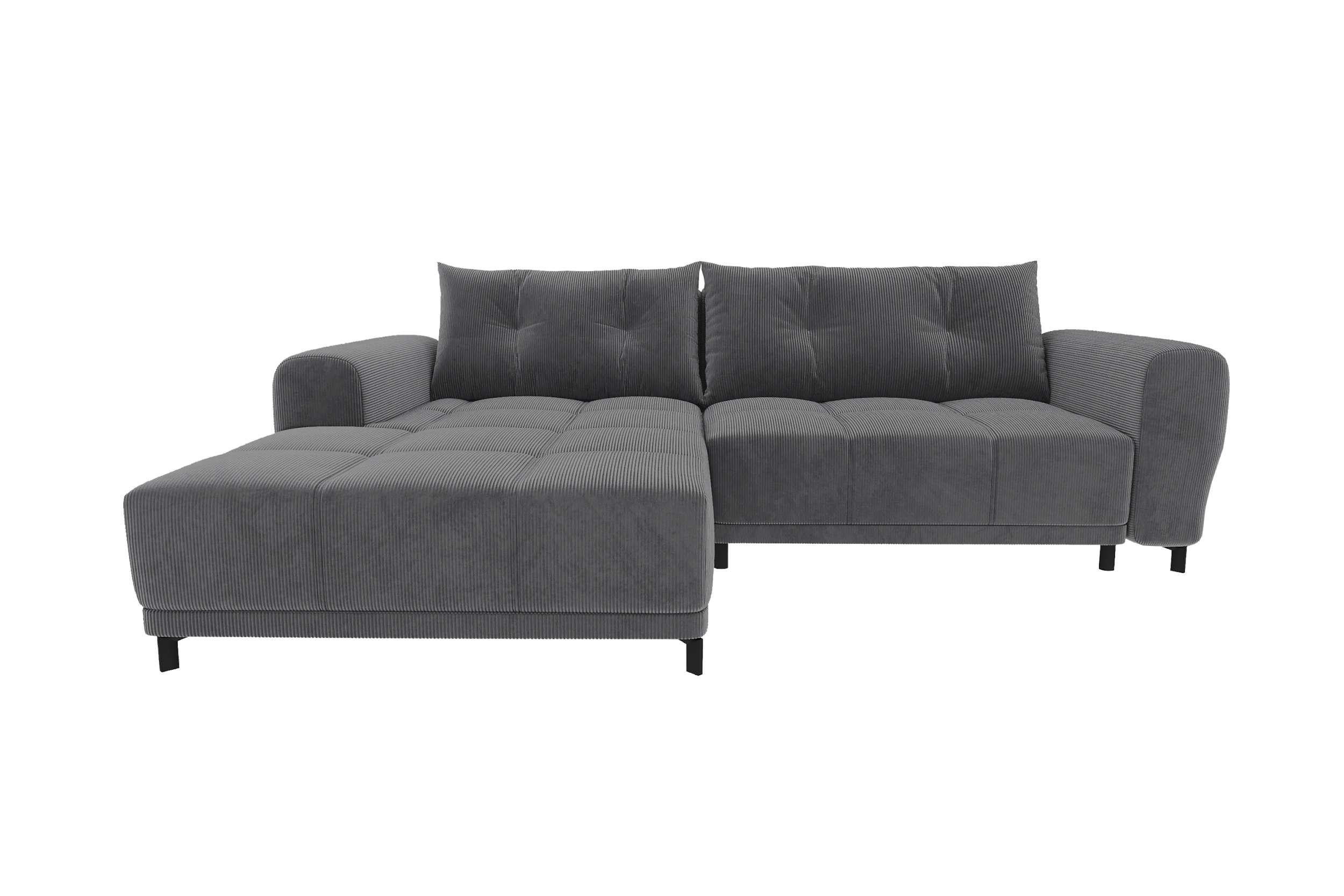 ECKSOFA Massimo Cordstoff Graphitfarben inkl. Schlaffunktion Links - Schwarz/Graphitfarben, Textil/Metall (246/177cm) - 99rooms