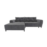 ECKSOFA Massimo Cordstoff Graphitfarben inkl. Schlaffunktion Links - Schwarz/Graphitfarben, Textil/Metall (246/177cm) - 99rooms