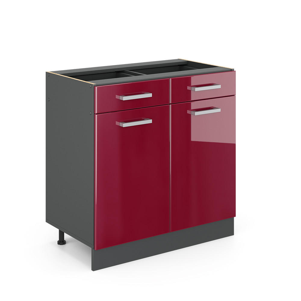 KÜCHENUNTERSCHRANK R-Line Bordeaux Hochglanz 80 cm ohne AP - Bordeaux/Anthrazit, Holzwerkstoff (80/81.6/46cm) - Vicco