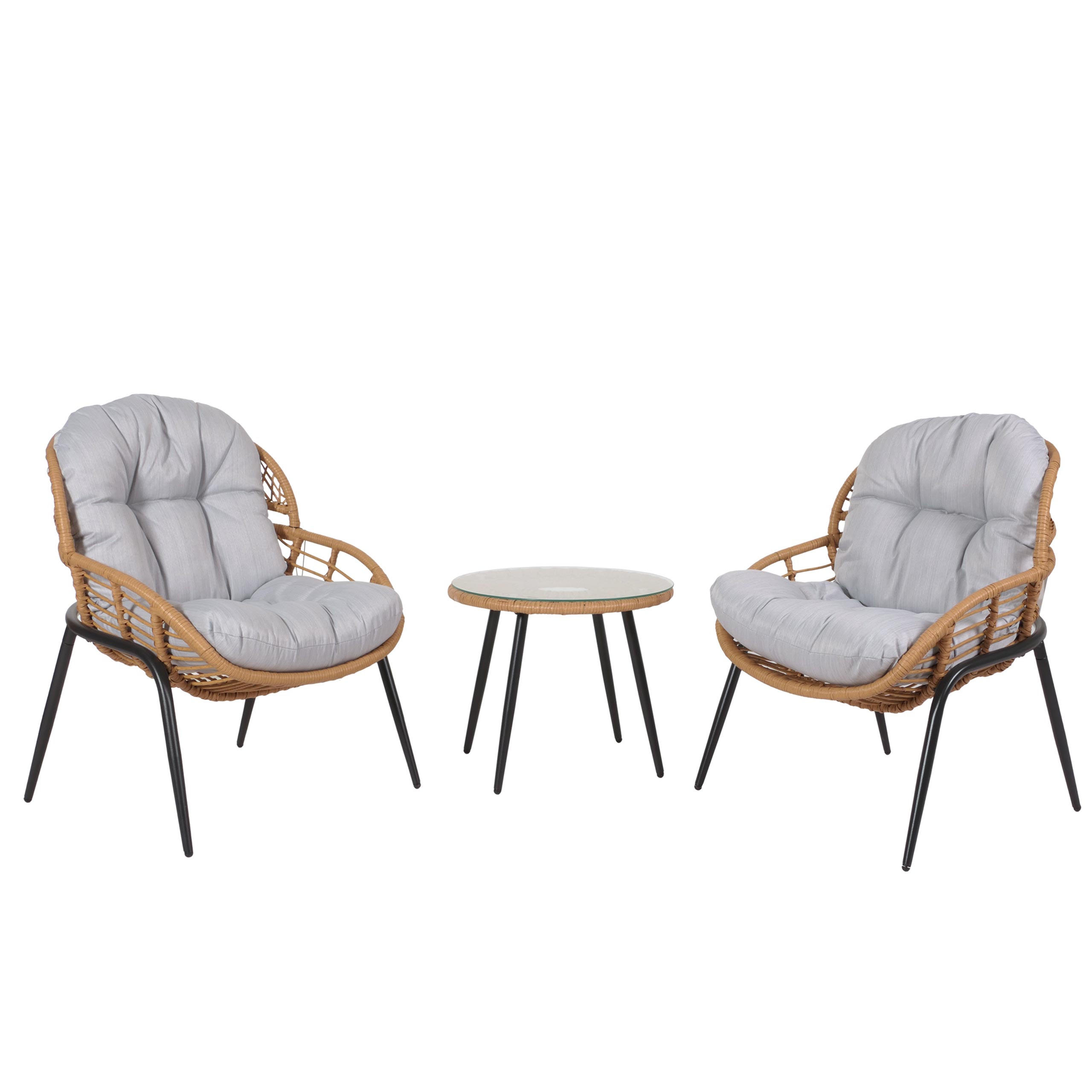 POLY-RATTAN GARNITUR Braun, Hellgrau - Hellgrau/Braun, Kunststoff - MCW