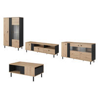 WOHNZIMMER-SET Madis sand grange eiche / anthrazit 4-teilig - Braun, Holz/Holzwerkstoff (420.3/148.8/40cm) - Feldmann-Wohnen