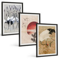 BILDER SET 3er Set - 40x60 cm Schwarzer Rahmen - Japanische Kraniche Landschaft - Schwarz, Kunststoff (40/60cm) - TULUP