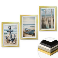 WANDBILDER 3er Set - 20x30 cm Goldrahmen - Anker, Boot, Ruder, Strand - Goldfarben, Kunststoff (20/30cm) - ArtPrintCave