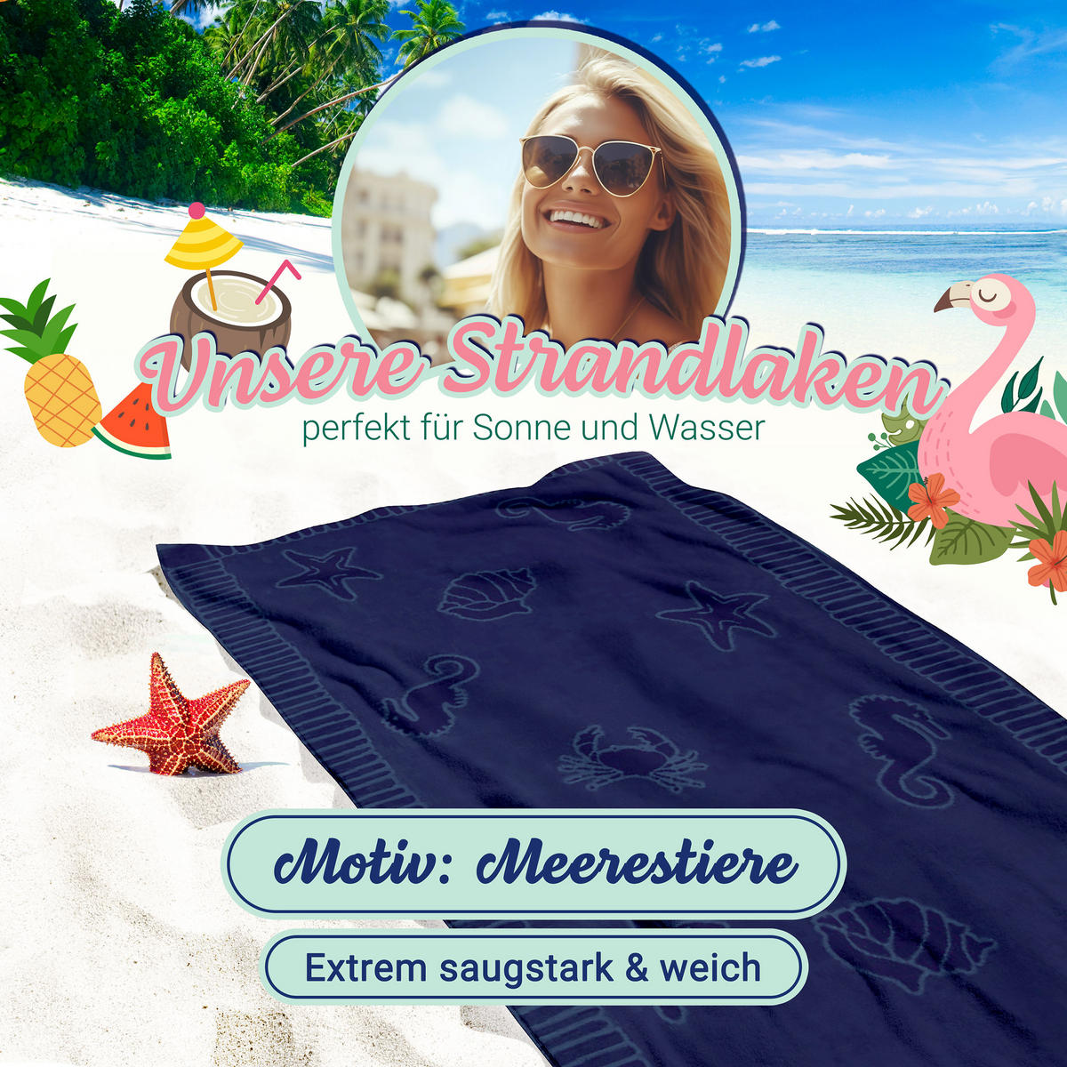 STRANDTUCH, 100x200 cm, 100% Baumwolle, Blau - Dunkelblau, Textil (100/200cm) - Zollner