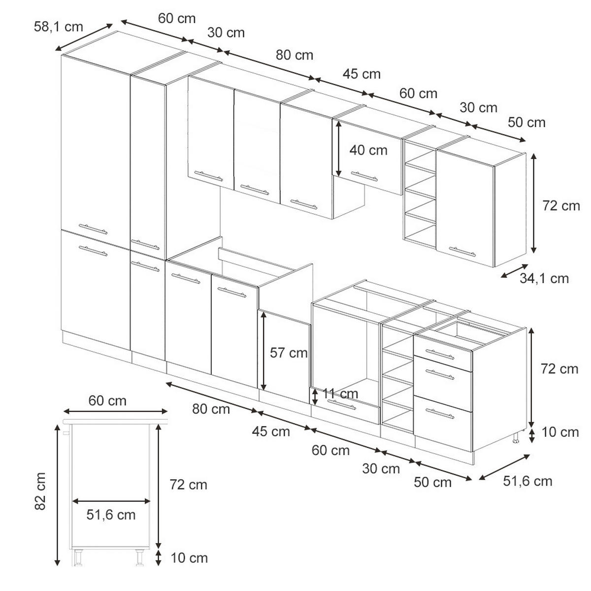 KÜCHENZEILE Fame-Line Eiche Paneel/Weiß 355 cm , AP Anthrazit - Hellbraun/Weiß, Holzwerkstoff (355/81.6/60cm) - Vicco