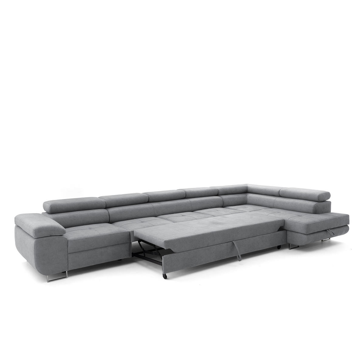 ECKSOFA WILD XXL Rechts mit Schlaffunktion 125x240 Velours Grau - Silberfarben/Grau, Holz/Textil (200/400cm) - Muffo
