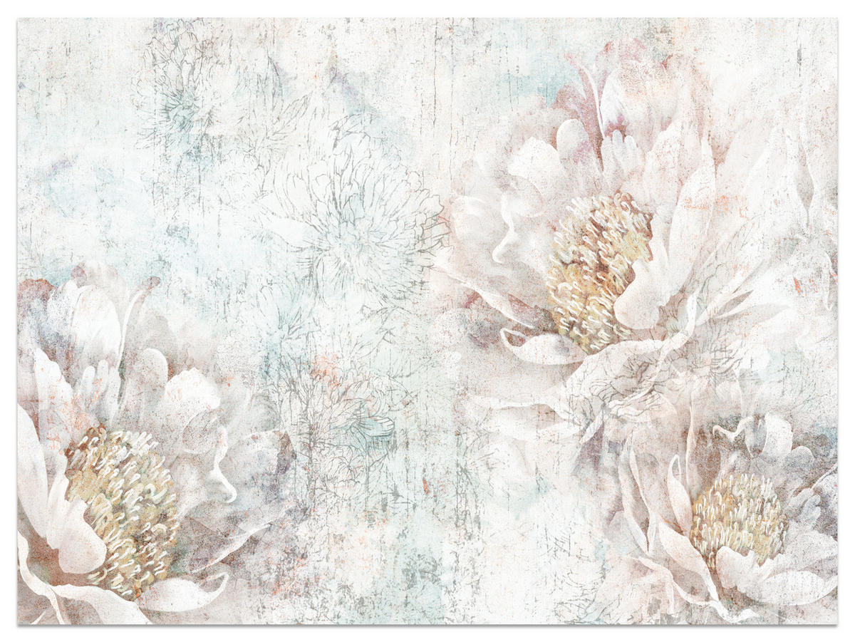 FOTOTAPETE für Büro Pfingstrosen Blumen Beton Vintage 150x105 - Gelb/Rosa, Papier (150/105cm) - Muralo