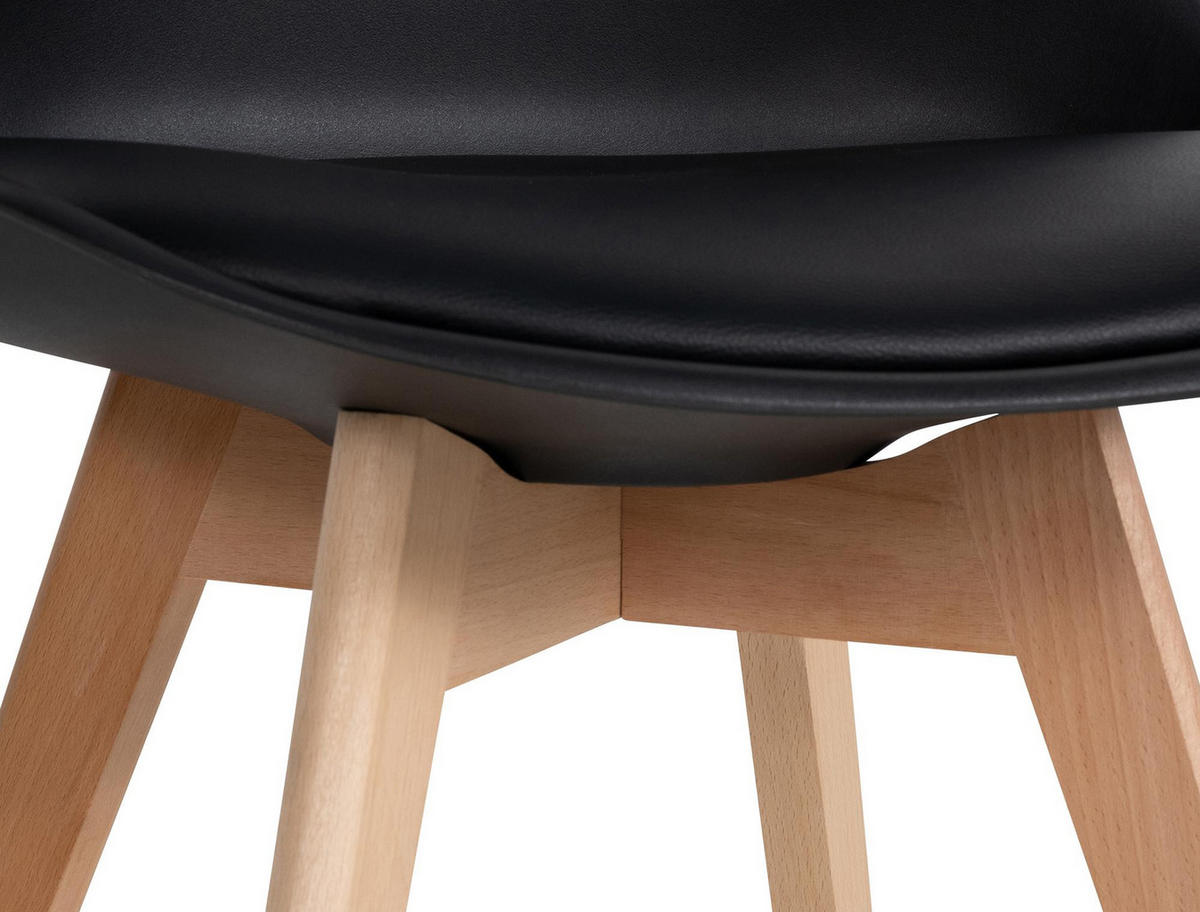 STUHL 6er Set Kunststoff schwarz - Eukalyptusholzfarben/Schwarz, Holz/Kunststoff (49/83/50cm) - CLP