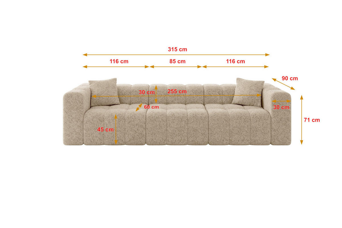 POHOVKA 3-MÍSTNÁ DONY-3 315x90x71 cm Hnědá Žinylka - černá/koňaková, kompozitní dřevo/textil (315/71/90cm) - ALTDECOR