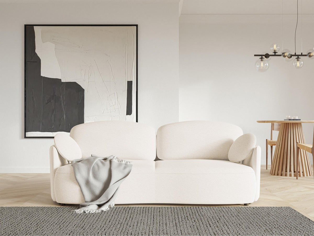 SOFA Raviolo Creme mit Bouclé-Bezug - Creme/Schwarz, Kunststoff/Textil (230/95/103cm) - Selsey