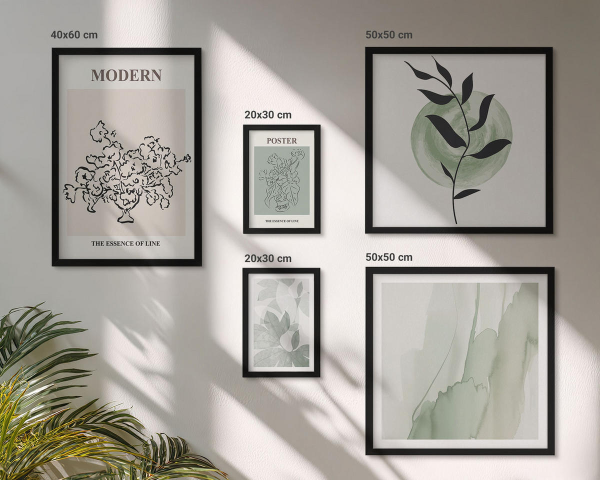 WANDBILDER 5er-Set - 50x50 cm & 20x30 cm & 40x60 cm Schwarzer Rahmen - Blumen in einer modernen Vase - Schwarz, Kunststoff (40/60cm) - ArtPrintCave