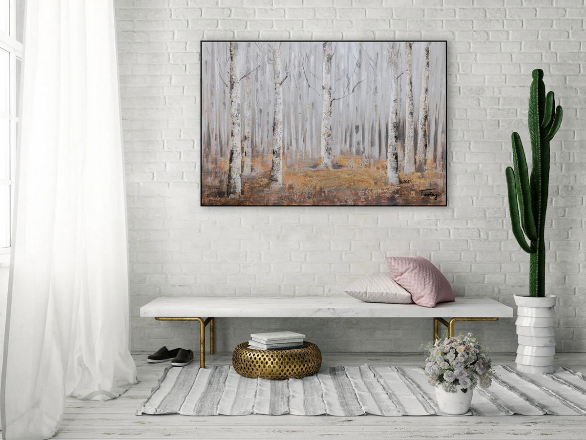 ACRYLBILD HANDGEMALT 120/80 cm - Weiß/Braun, Holz/Textil (1.8/80cm) - KUNSTLOFT