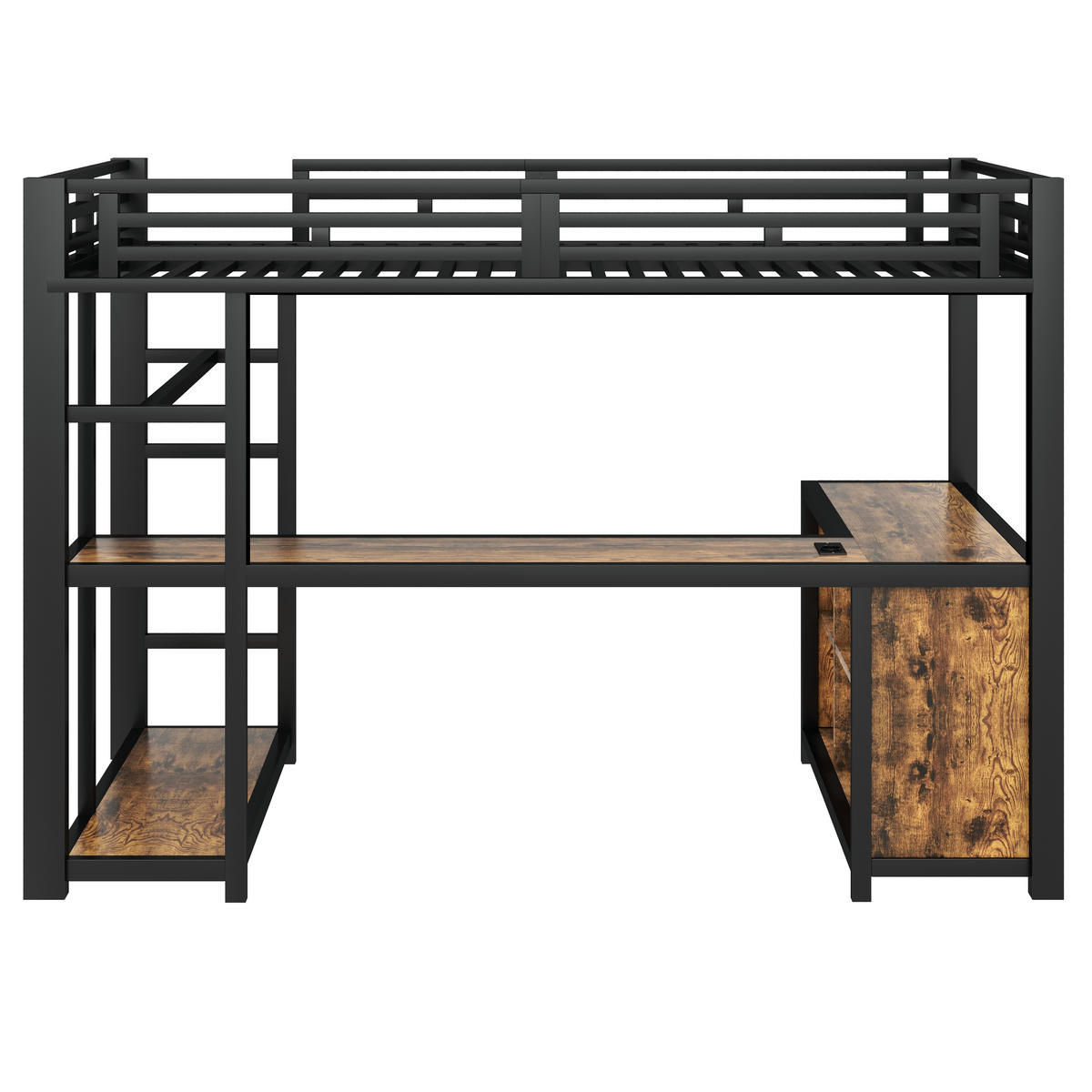 HOCHBETT mit Schreibtisch 140x200 cm Metall Schwarz - Schwarz, Metall (140/200cm) - Meubliv