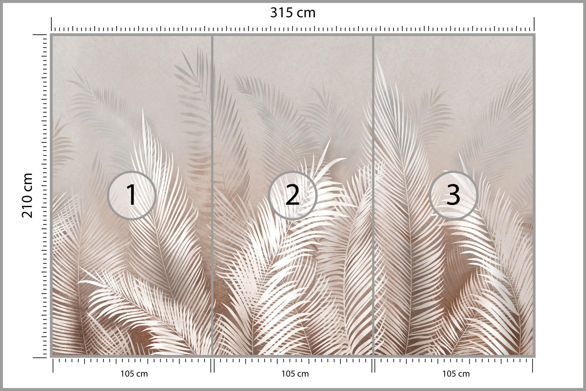 FOTOTAPETE Palmenblätter Pflanzen Natur Boho Stil 315x210cm - Beige/Braun, Papier (315/210cm) - Muralo